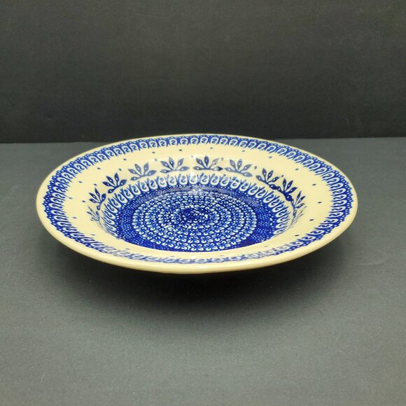 Polish Pottery Blue Lace Rim Soup Bowl Manufaktura Blue Lace Rimmed Pasta Bowl - Picture 4 of 7